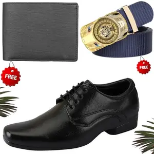 Latest Trendy Formal Shoes/Party Shoes/Shoes Combo with Free Wallet & Belt for Men and Boys (BAZAAR4626_VTOR-BLK-1001) Multicolor