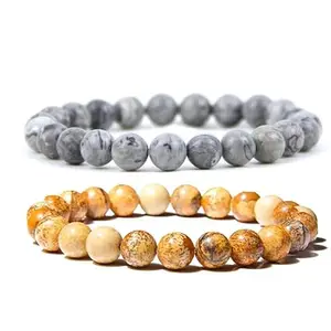 Gemaltic Healing Crystals Natural Gem Semi Precious Healing Crystals Handmade Round Beads Stretch Bracelet (4MM, Map Jasper & Picture Jasper)