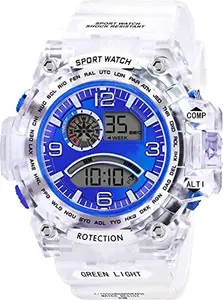 A Men's Shockproof Multi-Functional Automatic Blue Dial White Strap Waterproof Digital Sports Watch - Pack of 2