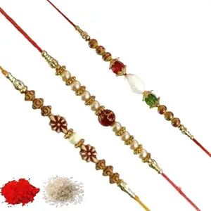 Rakhi set of 3, Rakhiya, Rakhi combo,with roli and chawal packet 76