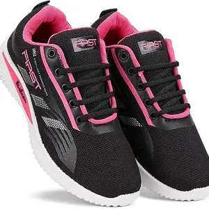 WORLD WEAR FOOTWEAR Soft Comfortable and Breathable Canvas Lace-Ups Sports Running Shoes for Women (Black, 7) (S15232)