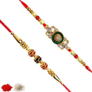 Rakhiya.com Designer Rakhi set of two, Multicolour rakhi, combo of two (set of 2), With Roli Chawal Packet 0498