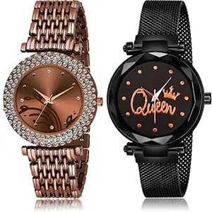 NEUTRON Quartz Analog Brown and Black Color Dial Women Watch - G573-G537 (Pack of 2)