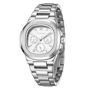 GIORDANO Analog Multifunction Watch for Men – Textured Dial with Cushion Case, Luminous Index Markers, Stainless Steel Strap, Day & Date Display