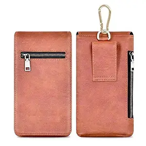 ConnectPoint Royal Brown Multi Function Sports Leisure Business Waist Bag Leather Holster Pouch Mobile Belt Loop Clip Case Compatible for Motorola Moto X Play