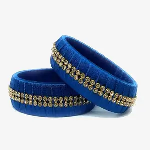pratthipati's Silk Thread Bangles Stones Chuda Bangle Set (Sky Blue-1) (Size-2/8)