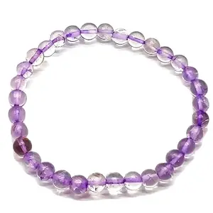 RRJEWELZ Natural Pink Amethyst 6mm round Shape smooth Cut Beads 7 Inch Stretchable Bracelet for Men & Women.|STBR_RR_07660_7.0