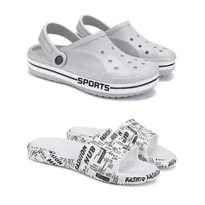 Lightweight Classic Clogs | Sandals |Slider Adjustable Back Strap for Men-Combo(2)-3067-3104-10 White