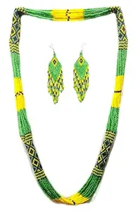 Native American Style Layered Beaded Necklace– Native Handmade Seed Bead Necklace,Tribal ethnic beaded necklace (Green & Yellow)