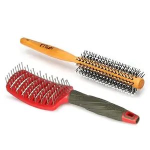 Nfilla Round Hair Brush With Soft Ball-Pointed Flexible Bristles For Men & Women & Vented Hair Brush and Hair Comb