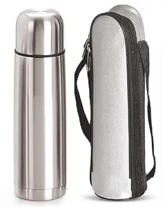 Crystal Zone Stainless Steel Insulated Bottle with Flip Lid and Cover, 12 Hours Hot or Cold, 1000ml, Pack of 1 Stainless Steel Bottle with Cover.