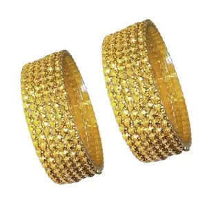 RSE Fashion Handcrafted Golden brass beads (as brass Kundan) glass bangles Pack of 12 (2.6)