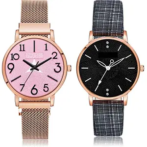 NEUTRON Present Analog Pink and Black Color Dial Women Watch - GM244-GM312 (Pack of 2)