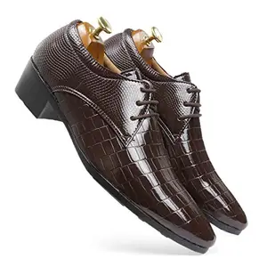 Global Rich Men Height Increasing Faux Leather Material Casual, Derby Lace-Up Shoes Brown Formal Shoes - 10 UK (44 EU) (599Brown10)