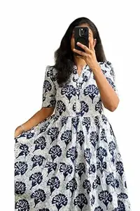 Rayon Printed Kurta for Women, Short Sleeve Flared Dress, Casual Wear
