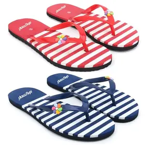 Skytrap Women Red, Blue Rubber Slippers Flipflop Combo of 2 (numeric 4)