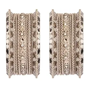 Amazon Brand - Anarva Oxidized Bohoemian Crystal Antique Bracelet Set Bangles Jewelry for Women (18 Pcs) Size 2.4