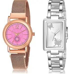 NEUTRON Exclusive Analog Pink and Silver Color Dial Women Watch - GW41-GM212 (Pack of 2)