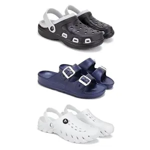 DRACKFOOT Lightweight Classic Clogs || Sandals with Slider for Men-Combo(3)-3018-3116-3145-8 White