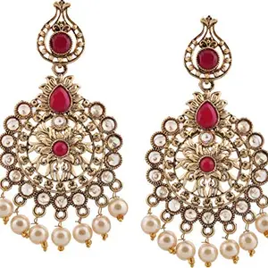 Piah Fashion Gold Plated Full LCT & Pink & With Pearl Earring For Women and Girl