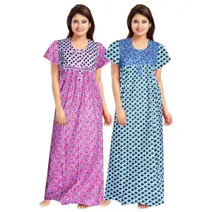 Mithitashu Fashion Women Casual Wear Floral Printed Cotton Multicolor Night Dress/Maxi/Nighty Pack of 2 pcs