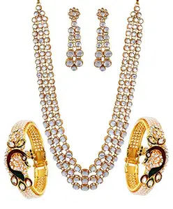YouBella Jewellery Sets for Women Gold Plated Kundan Necklace Jewellery Set with Earrings and Bangles Combo for Girls/Women