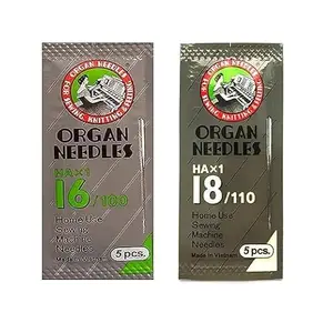 M I K Premium Organ Vardhman Art and Craft Stainless Steel Needles | Size 14,16,18 | HAx1-14/90,16/100,18/110 | Set of 5 Needles | Home Use Sewing Machine Needle (2 Packs Each, Size HA 16,18)