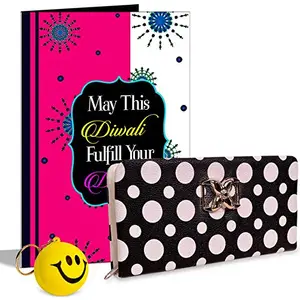Alwaysgift May This Diwali Fulfill Your Dreams Ladies Wallet, Smiley Keychain,s & Greeting Card Hamper