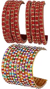 Colorful Glass Bangles/Kada Set Combo Ornamented with Colourful Chips & Beads_Bridal1744 (AkBang2-AVC1.c_bang)