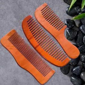 HICKORY Eco-Friendly Wooden Comb Combo | Neem Wood Hair Care Kangi for Men & Women Wooden Anti-Dandruff Combs for Daily Use (Pack of 3)