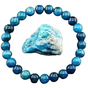 Natural 8mm Blue Apatite Crystal Bracelet Semi Precious Gemstone Soothing & Wisdom Healing Stone Stretch Bracelet for Unisex