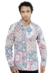 COTLAND Fashions Jaipuri Cotton Printed Full Sleeves Mandarin Collar Shirt for Men