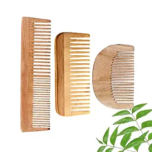 DAUMI Ayurvedic Neem Wood Anti Dandruff Hair Comb (pack of 3) Natural & Eco-Friendly |Anti-Bacterial Hair Styling Comb with Fine & Wide Teeth Comb | Made in India For Both Men & Women