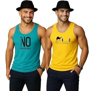 EARTH STAR Men's Cotton Tank Top Collection, Sleeveless Gym Vest | Vest for Men | Graphic Print | Casual Wear Vests for Workout