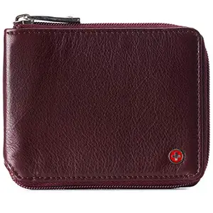 Alpine Swiss Logan Zipper Bifold Wallet for Men or Women RFID Safe York Collection Soft Nappa Burgundy