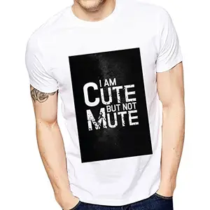 KADAK COLLECTION Cute But Not Mute Casual Graphic Printed Round Neck Half Sleeves Regular Fit Tshirt White