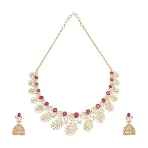 Kushal's Fashion Jewellery Ruby Gold Plated Zircon Necklace Set - 415798