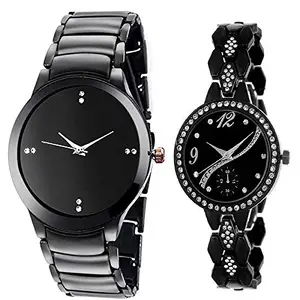 crispy™ Anaulog Raound Black Dial Watch Combo for Mens and Womens