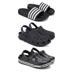 Lightweight Classic SliderSandals with Clogs for Men-Combo(3)-3024-3058-3014-10 Black-449