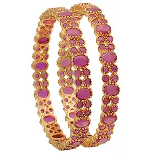 Sasitrends American Diamond Stone Studded Micro Gold Plated CZ/AD Bangles for Women and Girls (Ruby, 2.6)