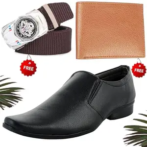Modern Trendy Formal Shoes/Party Shoes/Shoes Combo with Free Wallet & Belt for Men and Boys (BAZAAR7558_RT-Tan-2003) Multicolor