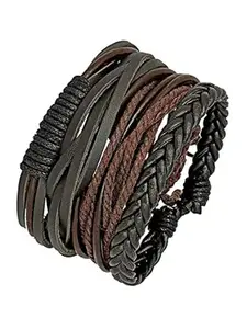 KRYSTALZ Leather Dyed Rope Wrist Band Strand Bracelet for Men and Boys (BROWN)