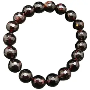 RRJEWELZ Unisex Bracelet 10mm Natural Gemstone Almandine Garnet Round shape Faceted cut beads 7 inch stretchable bracelet for men & women. | STBR_00230