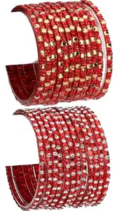 Somil Combo Of Designer Party & Wedding Colorful Glass Bangle/Kada Pcak Of 24, Red,Red