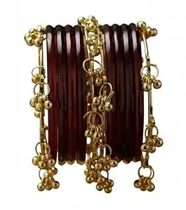 KAYASHA Trendy Glass Bangles with Alloy Ghungroo Charms For Women| Fancy Designer Glass Bangles | Traditional Chudi | Kanch Ki Churi | Stylish Ghungroo Bangles For Women - Set Of 12