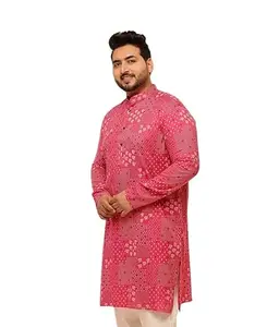SOJANYA Plus (Since 1958) Men's Cotton Blend Sanganeri Printed Pink Long Kurta