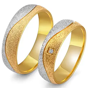 Peora Silver Gold Plated Matte Finish Engagement Wedding Couple Band Rings for Men Women