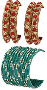 Colorful Glass Bangle/Kada Set Combo Ornamented With Colourful Chips & Beads_G1675 (AkBang2-VP1.c_bang)