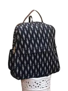 Canvas Floral Printed Classical Basic Travel Bag with Side pocket | For School Water Resistant Bookbag Adjustable Straps Backpack laptop Backpack Small (White-Black)