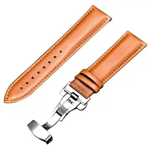 Ewatchaccessories 18mm Genuine Leather Watch Band Strap Fits BM8475-26E BM8476-07E, BL5470 06A, BL5470 6A , BL5, BL5250-02L Tan Deployment Silver Buckle